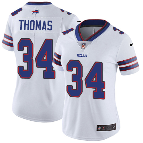 Nike Bills #34 Thurman Thomas White Women's Stitched NFL Vapor Untouchable Limited Jersey - Click Image to Close
